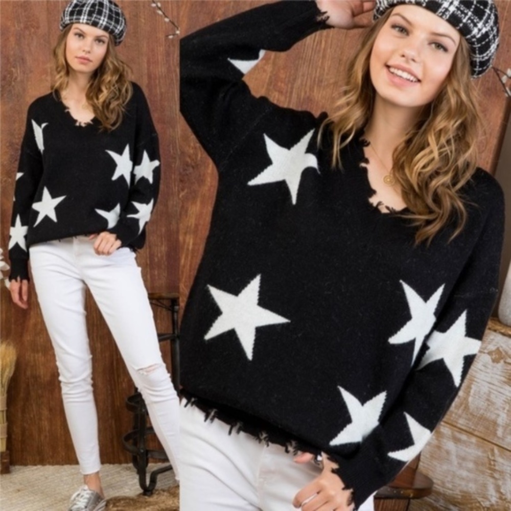 CAPELLA Star Print Sweater | Moda Me Couture® - Picture 3 of 5